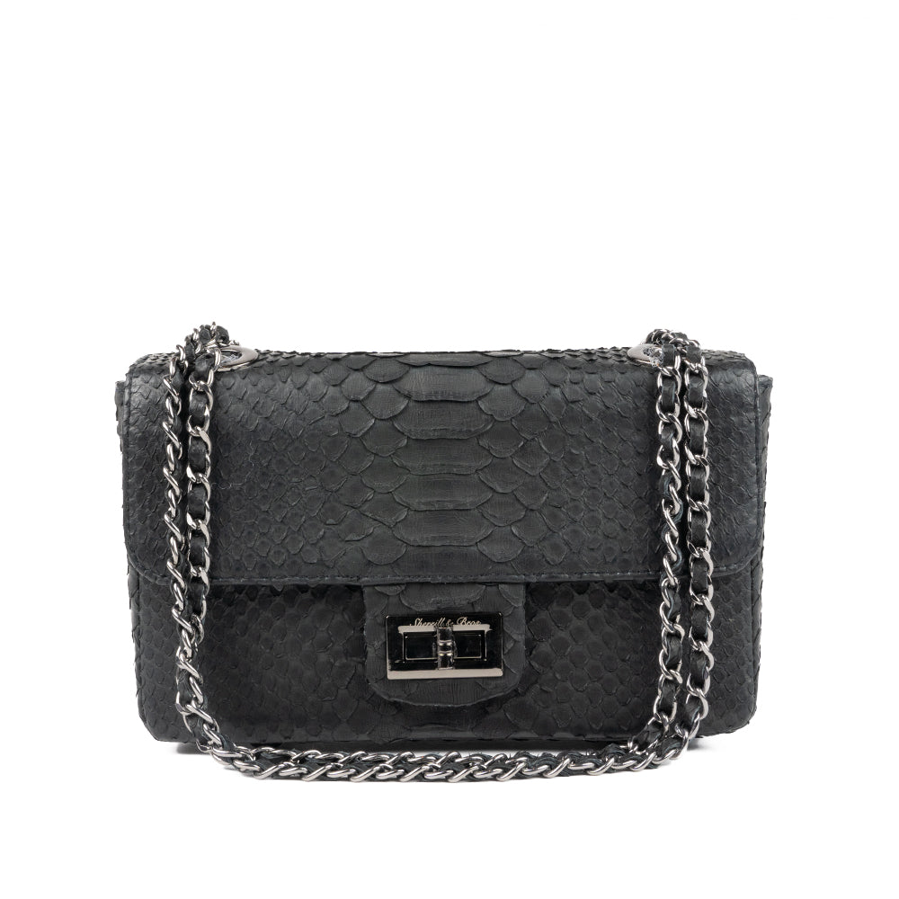 Genuine Python Black Clutch Purse . Black Leather Crossbody