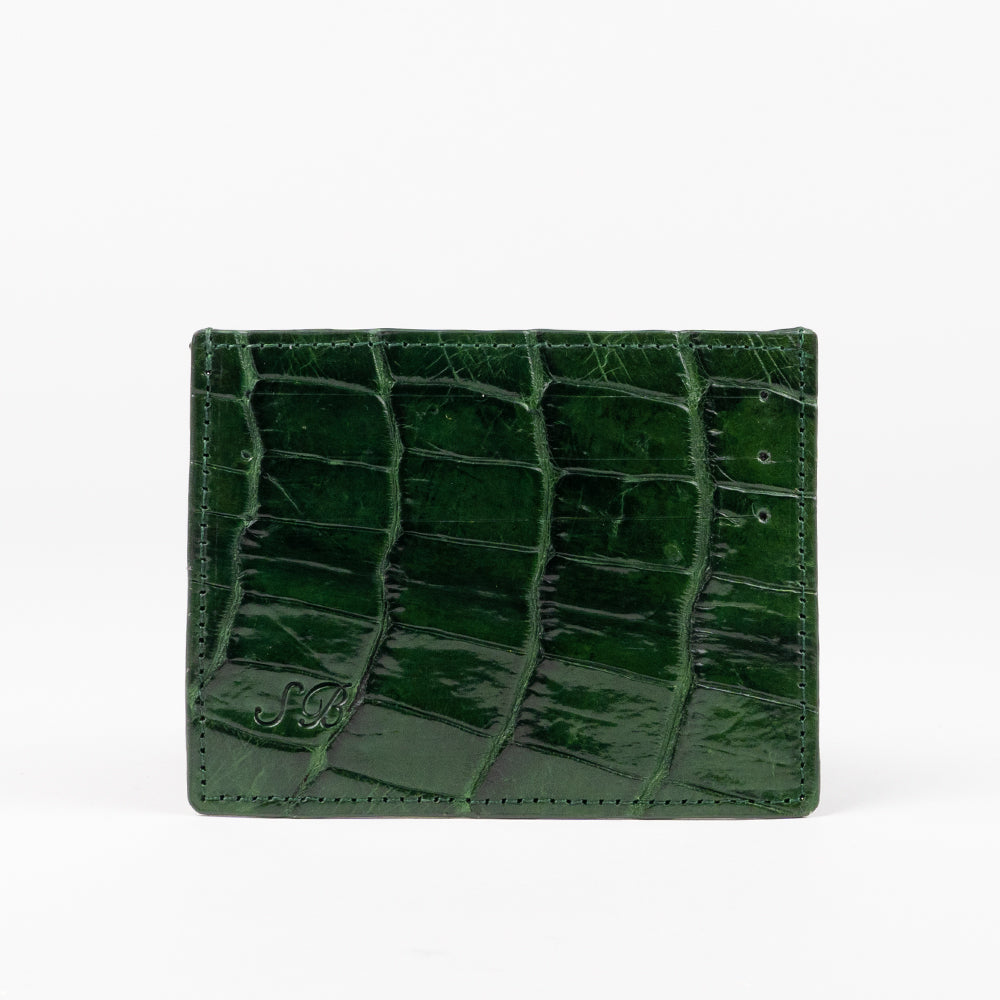 GREEN Alligator Crocodile Leather Skin Credit card holder Mini