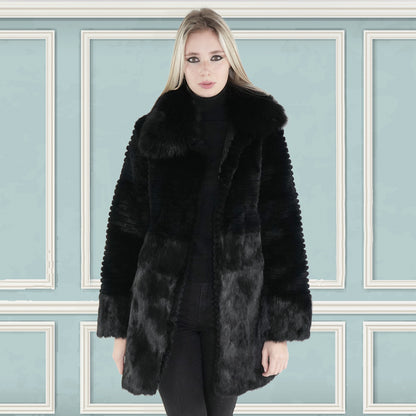 Black Real Rabbit Fur Coat "Nathalie"