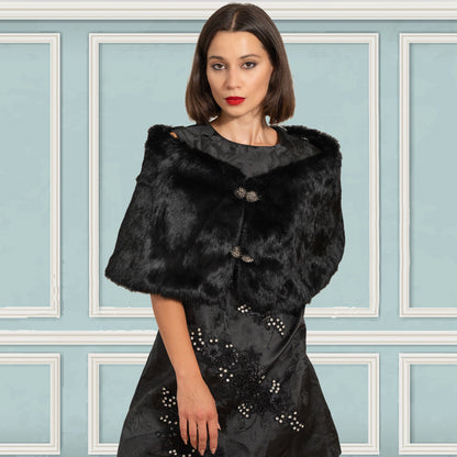 Black Genuine Rabbit Fur Wrap "Greta"