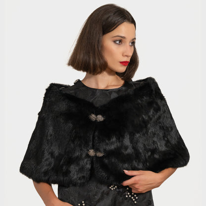 Black Genuine Rabbit Fur Wrap "Greta"