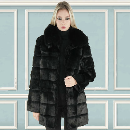 Black Real Rabbit Fur Coat "Rosa"