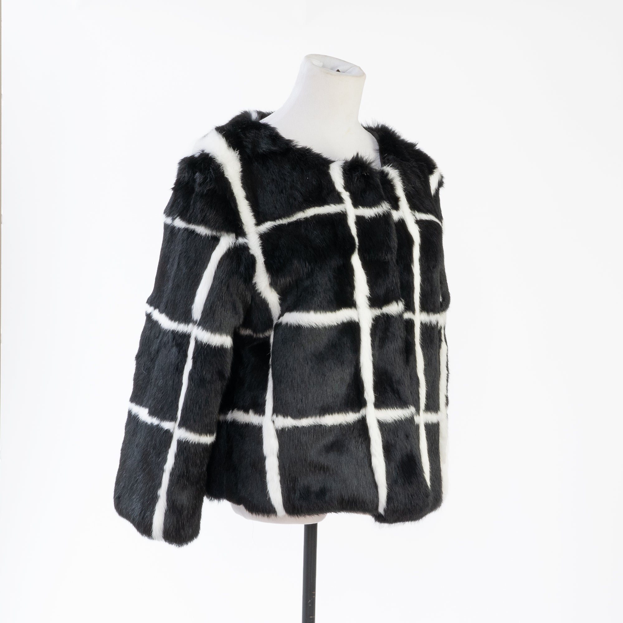 Black and white checkered best sale fur coat