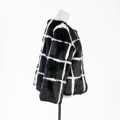 cropped black rabbit fur jacket 