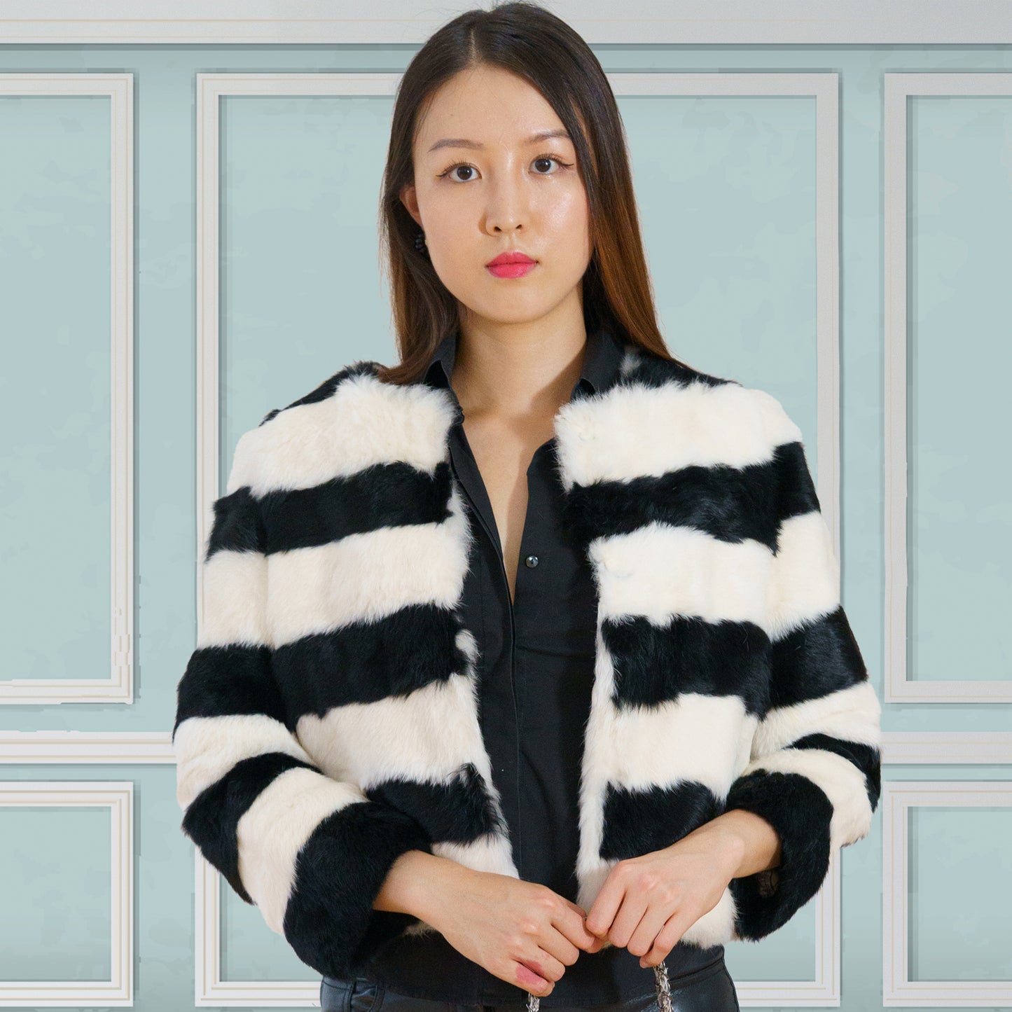 Black and White Rabbit Fur Jacket "Julia"