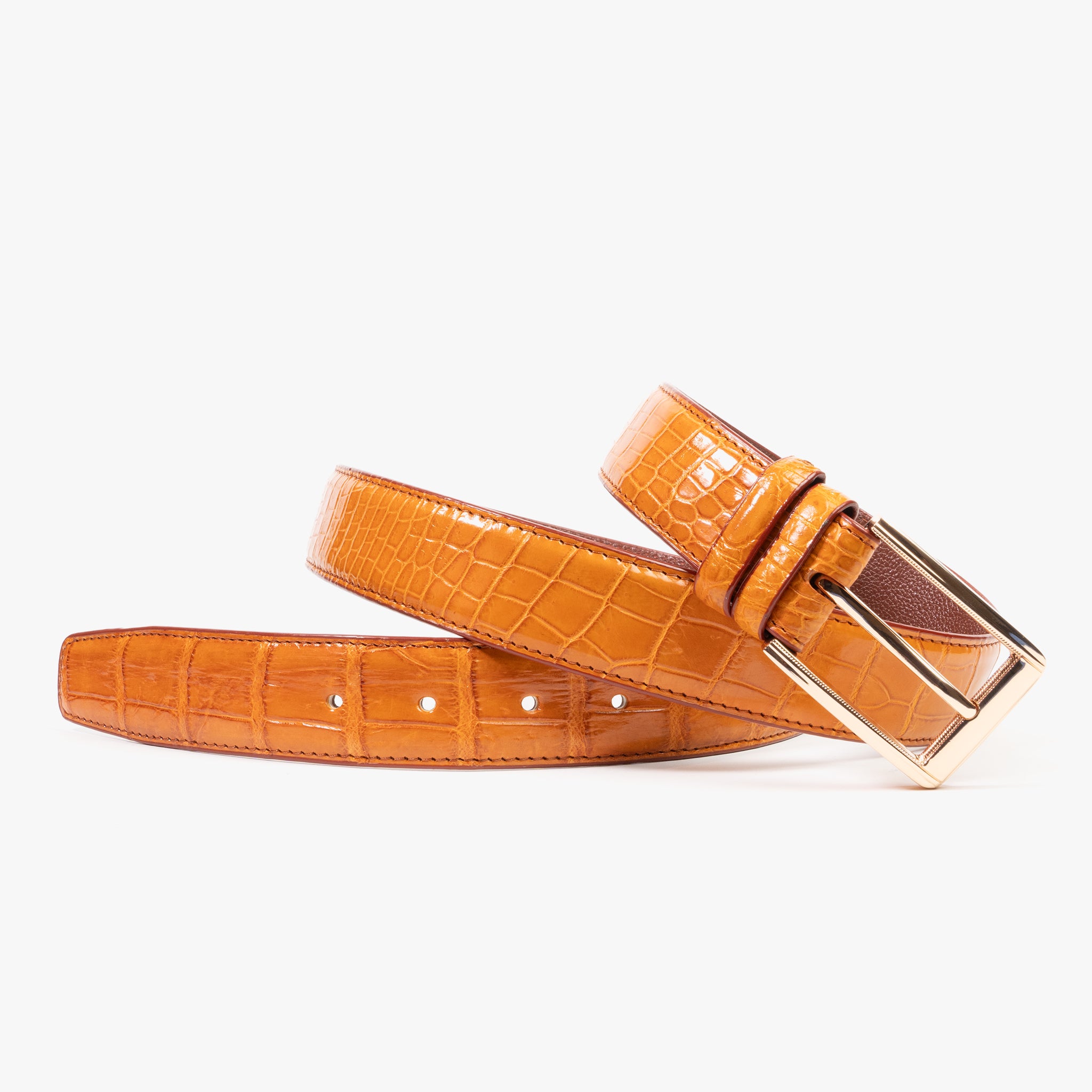 Newest Vintage Esprit Womens Leather Belt Size Small Orange Crocodile Embossed Buckle