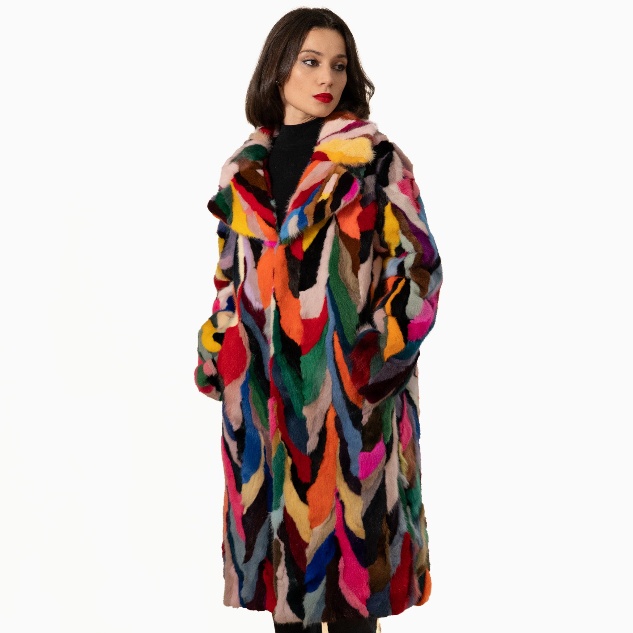 Multicolor faux best sale fur coat