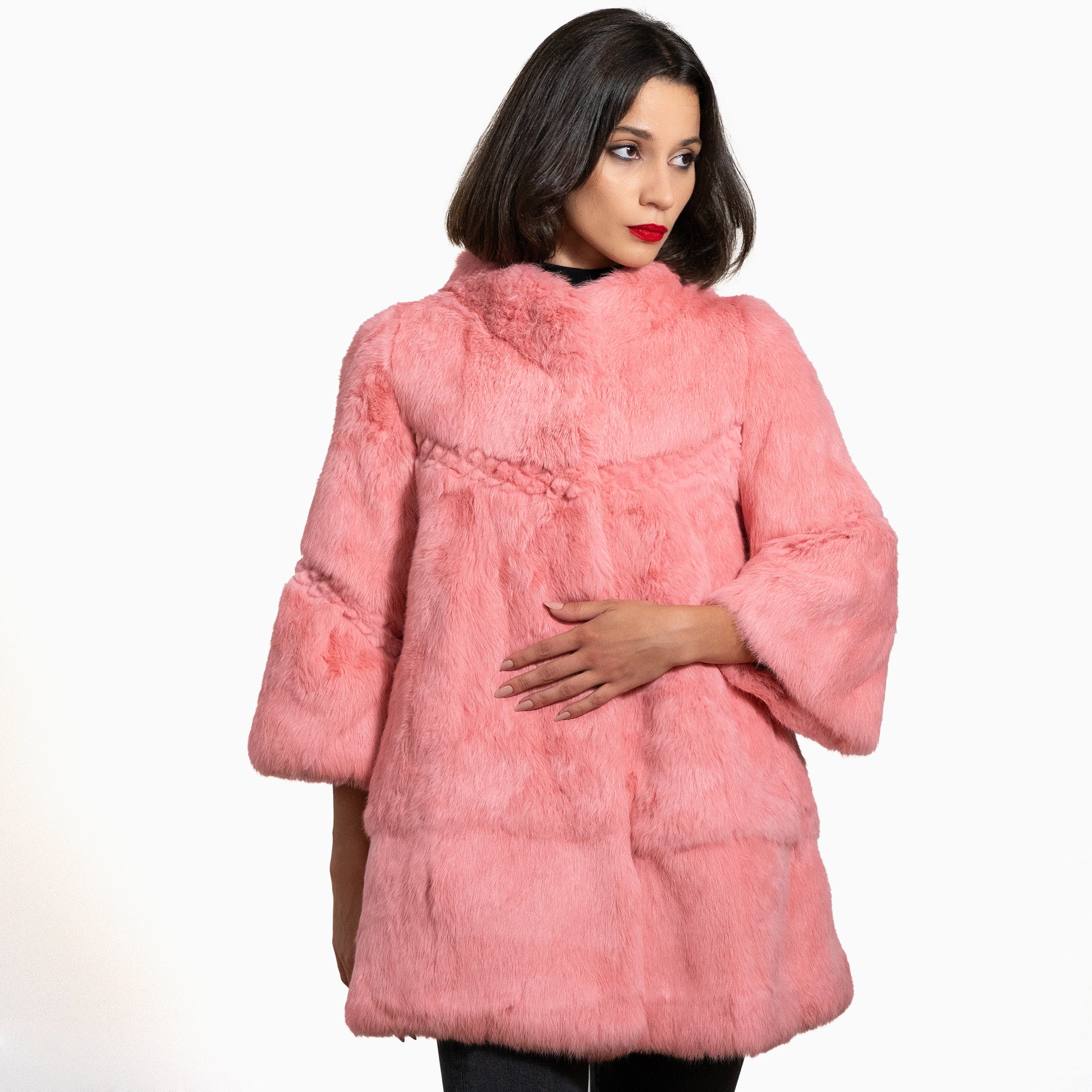 Genuine Pink Rabbit fur Swing Coat 