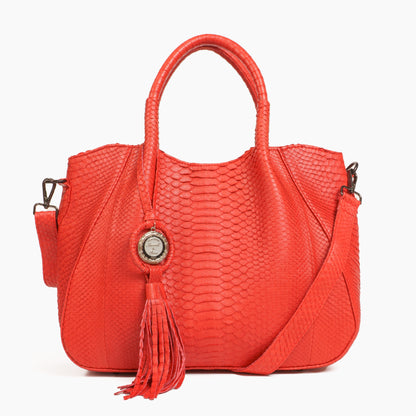 red python skin handbag with strap and handles sherrill bros