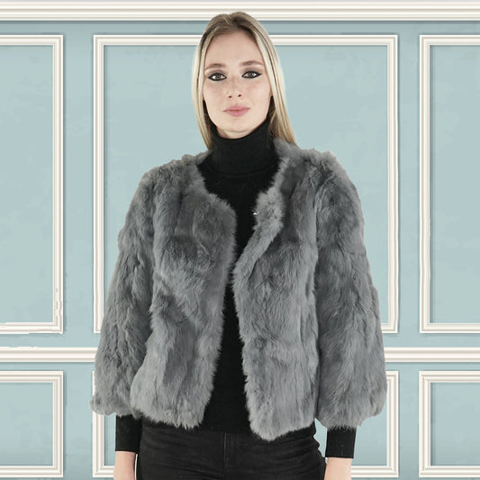 Genuine Gray Rabbit Fur Jacket "Dita"