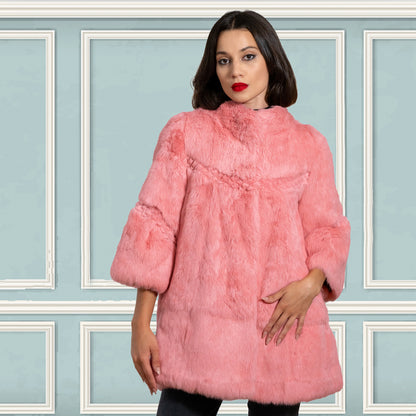 Genuine Pink Rabbit fur Swing Coat "Lana"