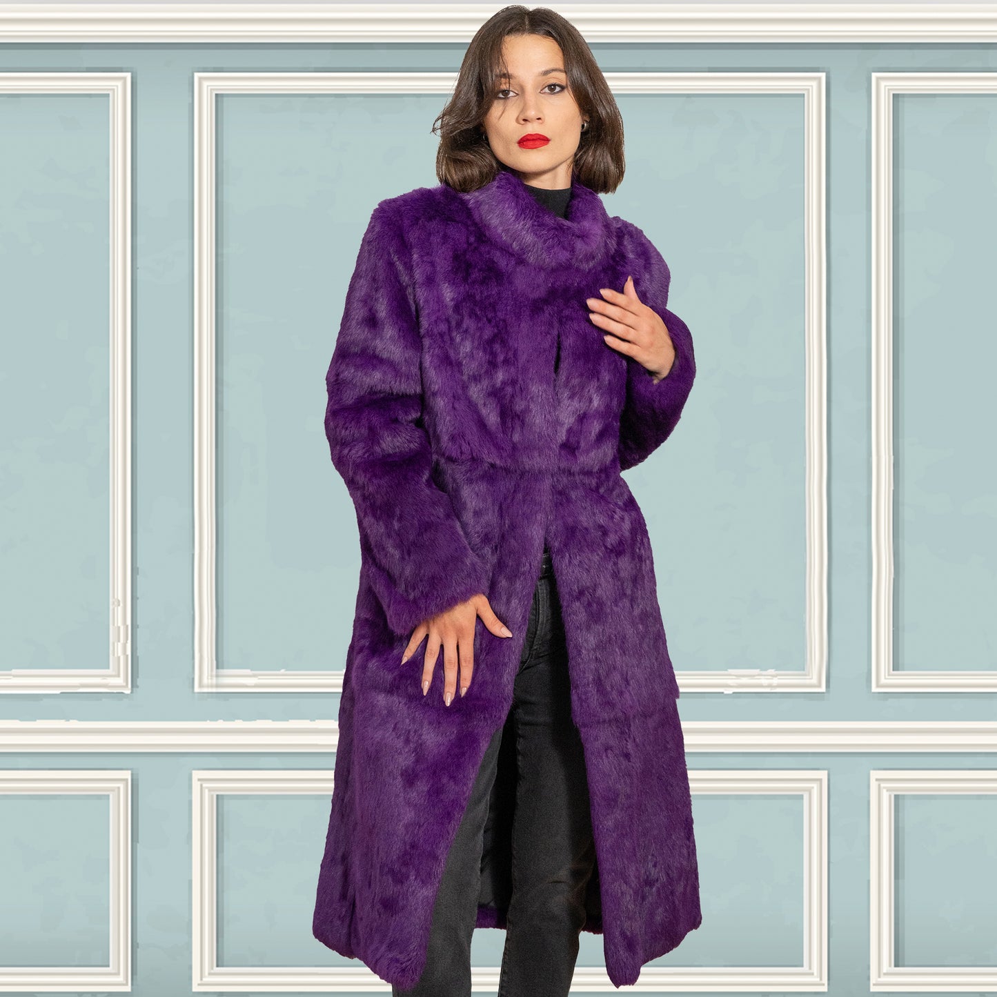 Genuine Purple Rabbit Fur Coat