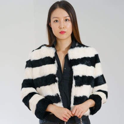 Black and White Rabbit Fur Jacket "Julia"