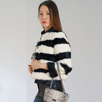 Black and White Rabbit Fur Jacket "Julia"