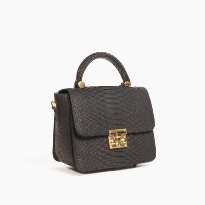 Black Python Flap Bag "Rosalind"