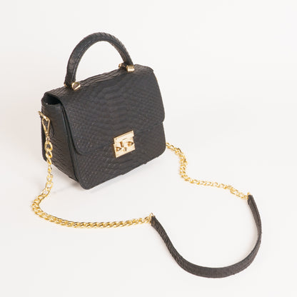 Black Python Flap Bag "Rosalind"