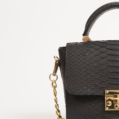 Black Python Flap Bag "Rosalind"