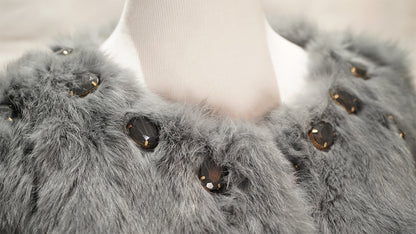 Beaded Gray Rabbit Fur Jacket "Dita"