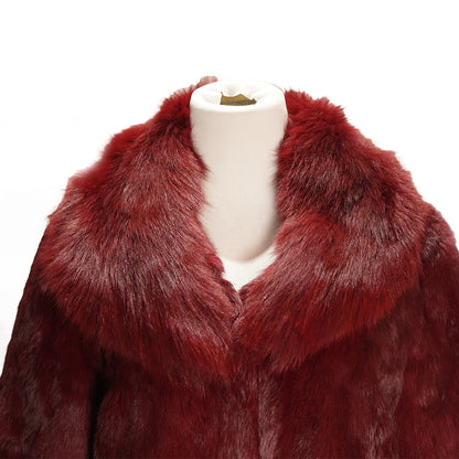 Burgundy Genuine Rabbit Fur Coat "Jeanette"