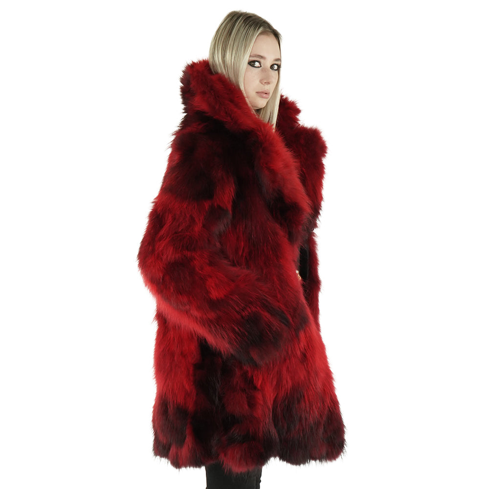 Dark red faux deals fur coat