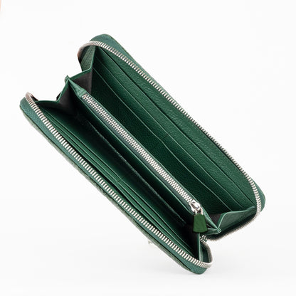 Open green crocodile skin wallet