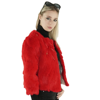 Red Real Rabbit Fur Jacket With Stones "Deenie"