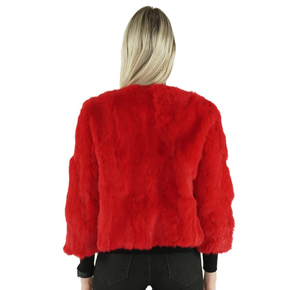 Red Real Rabbit Fur Jacket With Stones "Deenie"