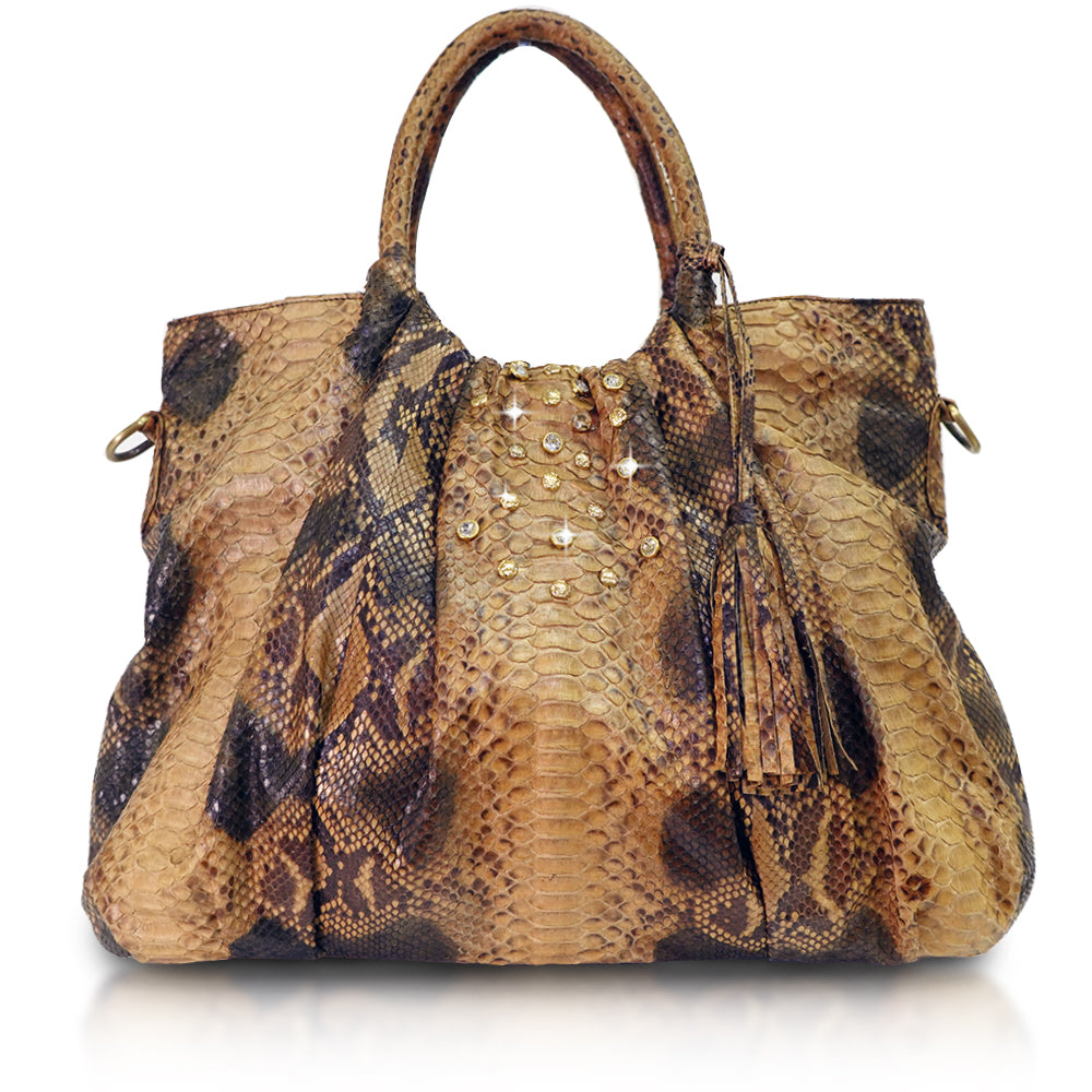 Beaded Brown Python Hobo Handbag | Sherrill & Bros. | Luxury For Less