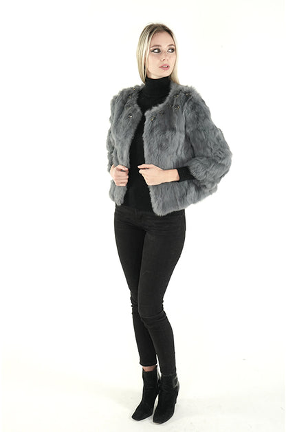 Beaded Gray Rabbit Fur Jacket "Dita"