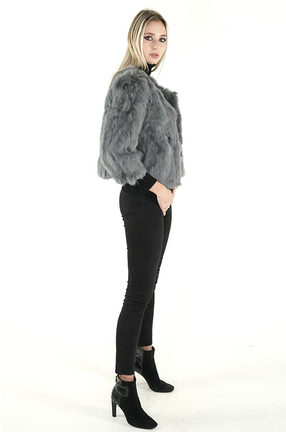 Beaded Gray Rabbit Fur Jacket "Dita"