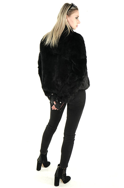 Black Real Rabbit Fur Jacket "Lena"