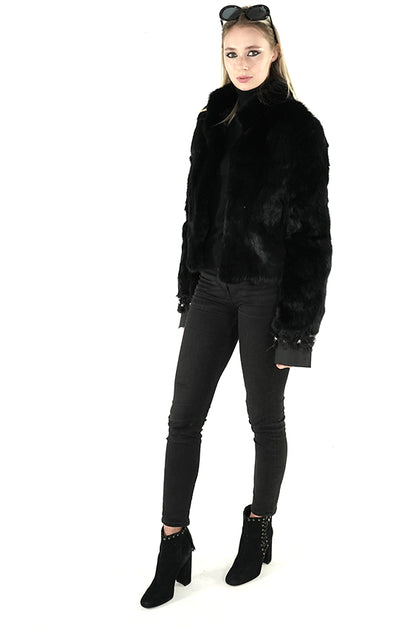 Black Real Rabbit Fur Jacket "Lena"