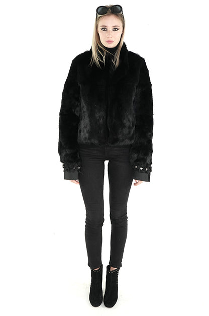 Black Real Rabbit Fur Jacket "Lena"