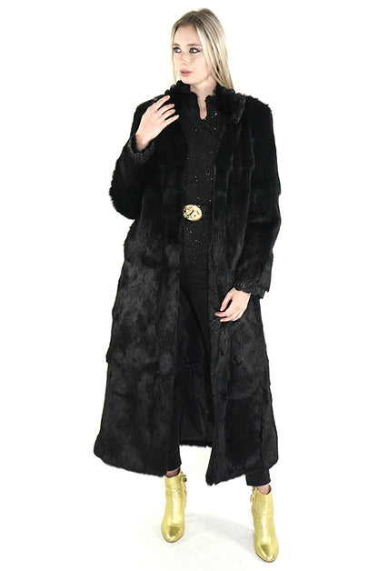 Full Length Black Rabbit Fur Coat "Fran"