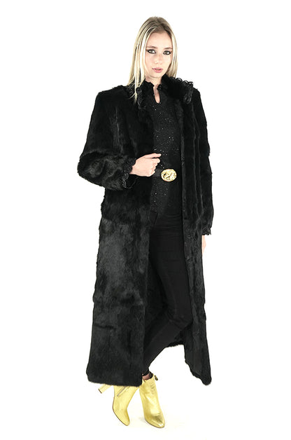 Full Length Black Rabbit Fur Coat "Fran"