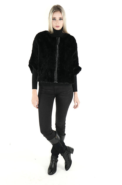 Black Real Mink Fur Cape "Nora"