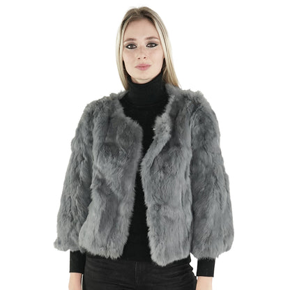 Genuine Gray Rabbit Fur Jacket "Dita"