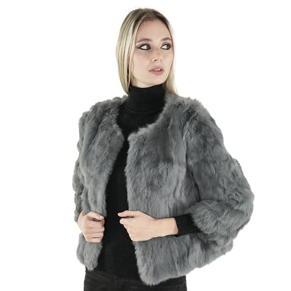 Genuine Gray Rabbit Fur Jacket "Dita"