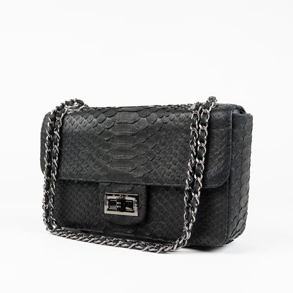 Black Genuine Python Shoulder Bag "Maggie"