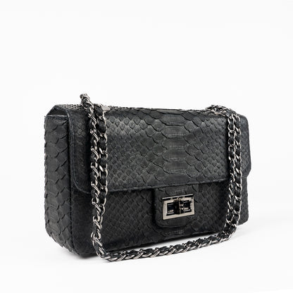 Black Genuine Python Shoulder Bag "Maggie"