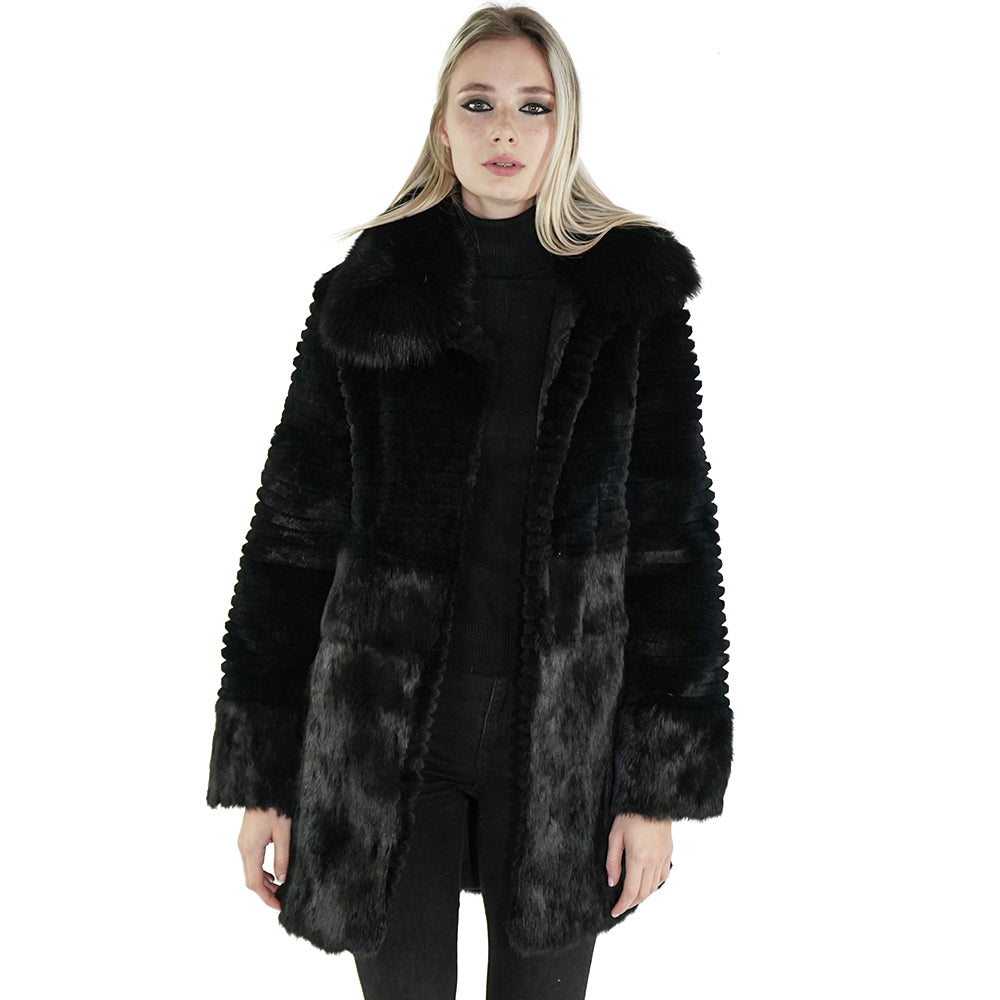 Black Real Rabbit Fur Coat 