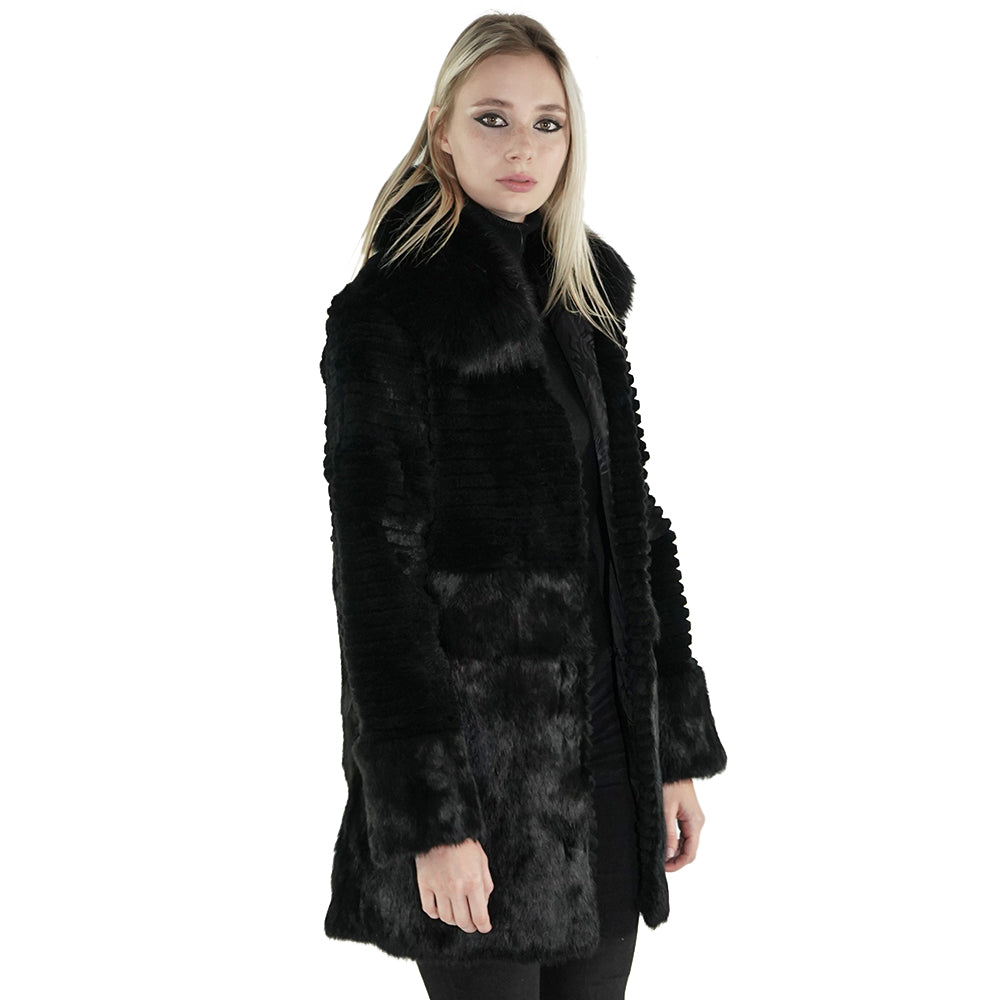 Black Real Rabbit Fur Coat 