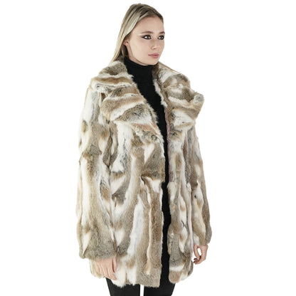 Multi-tone Genuine Rabbit Fur Coat "Lola"