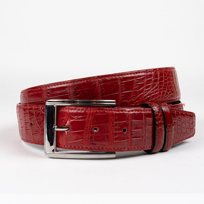 Burgundy genuine crocodile skin belt for men with silver buckle sherrill bros