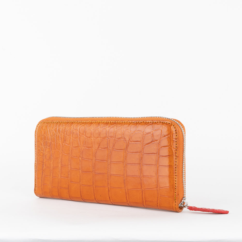 Dark Orange Genuine Crocodile Skin Wallet