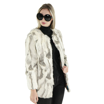 Model wearing an authentic fur jacket 