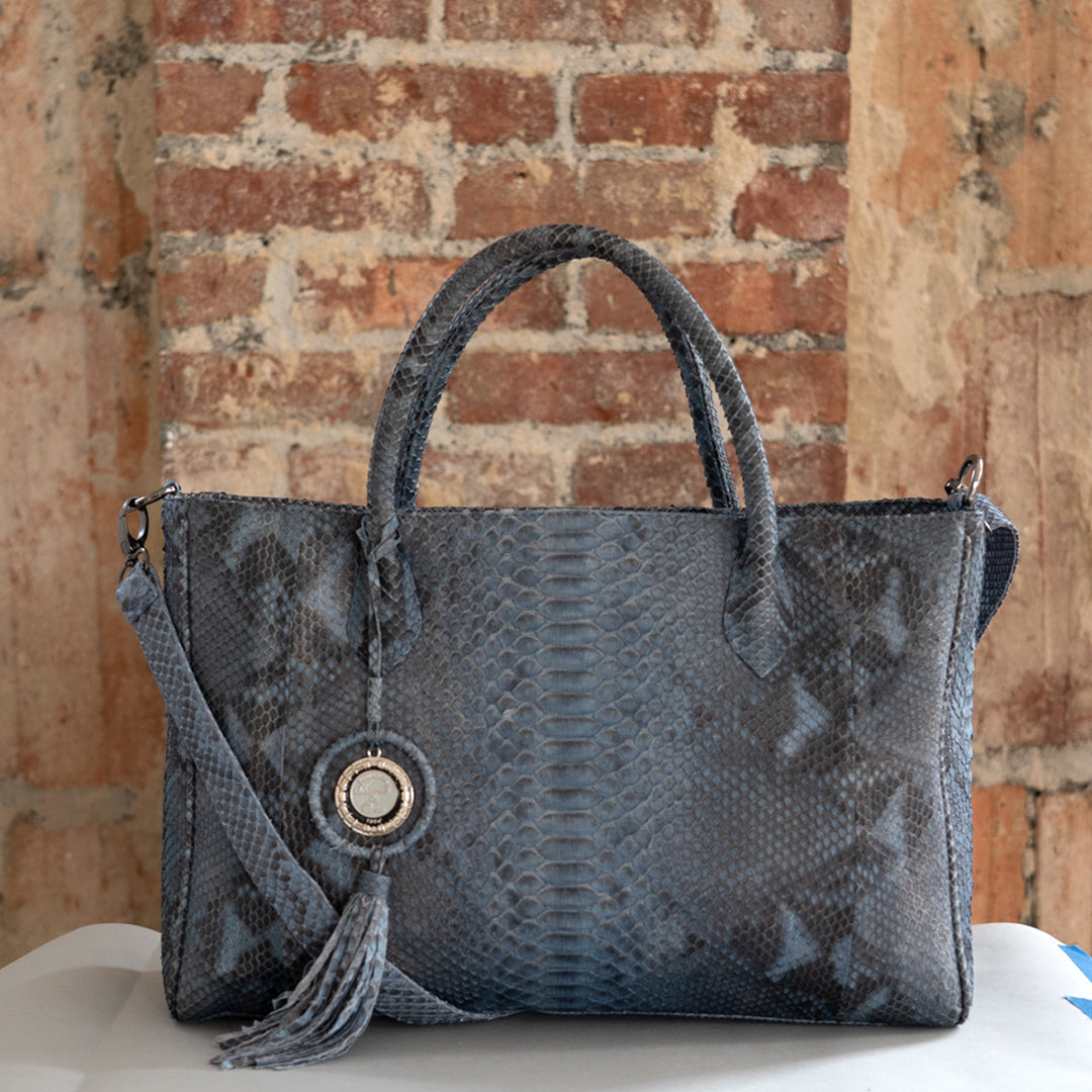 Blue Python Skin Tote Sherrill Bros Luxury Handbags