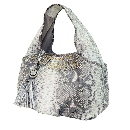 Beaded Gray and White Genuine Python Hobo "Jennifer"