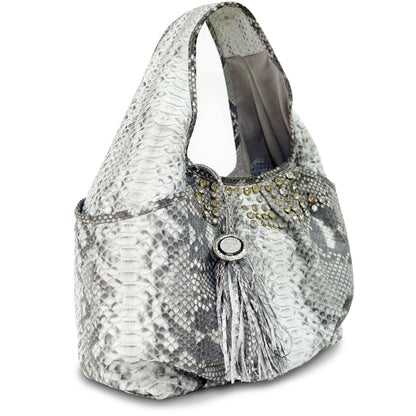 Beaded Gray and White Genuine Python Hobo "Jennifer"