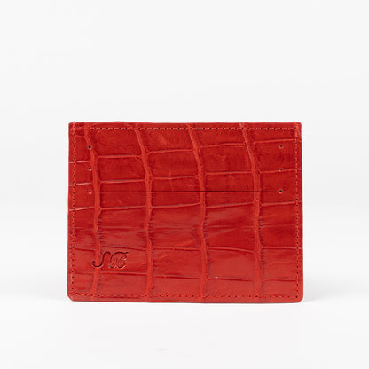 Red Genuine crocodile skin credit card case